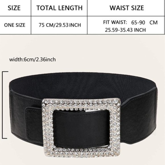 Vegan Leather Rhinestone Buckle Belt - Picture 4 of 5